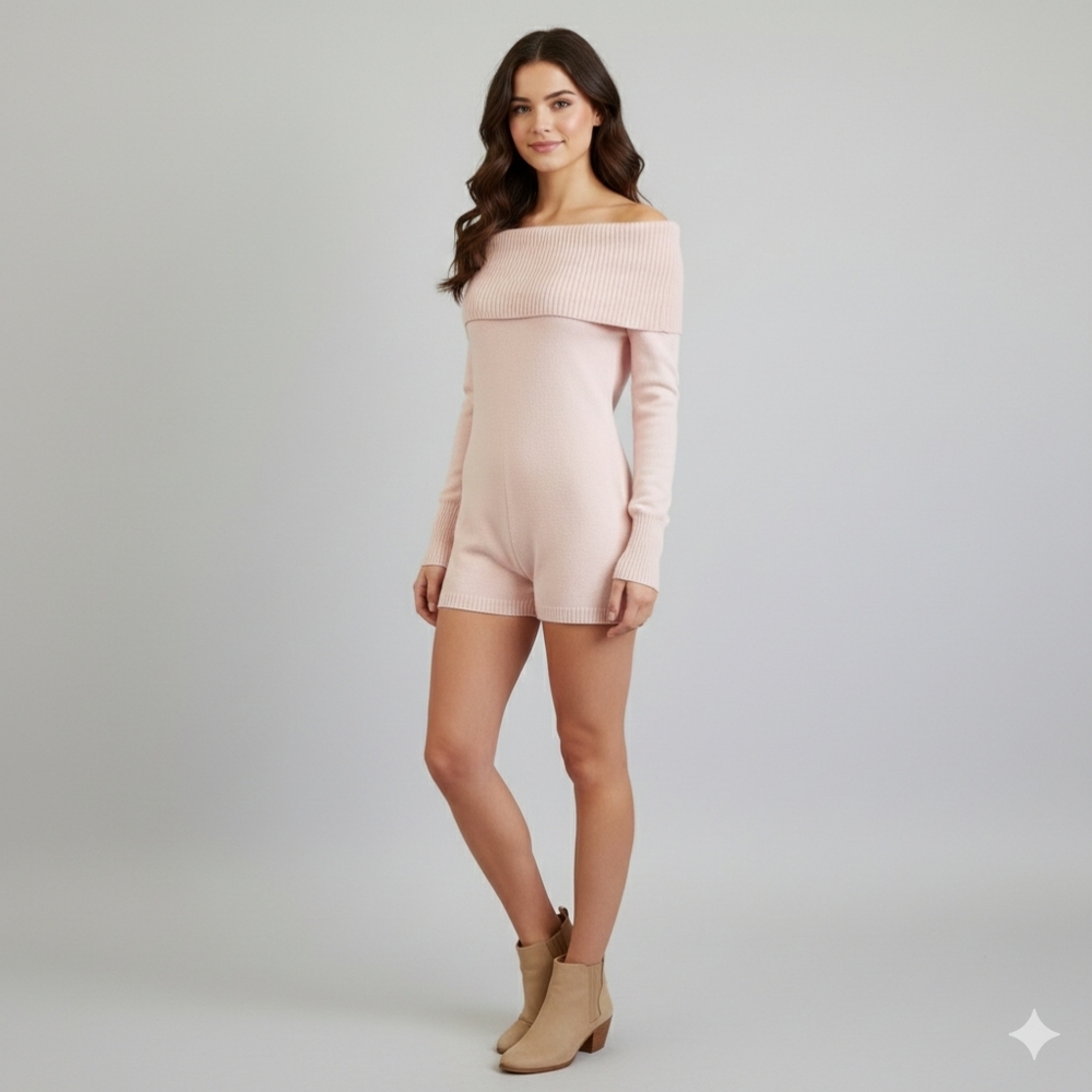 Orange Kiss Light Pink Knit Romper Size Large NWT!